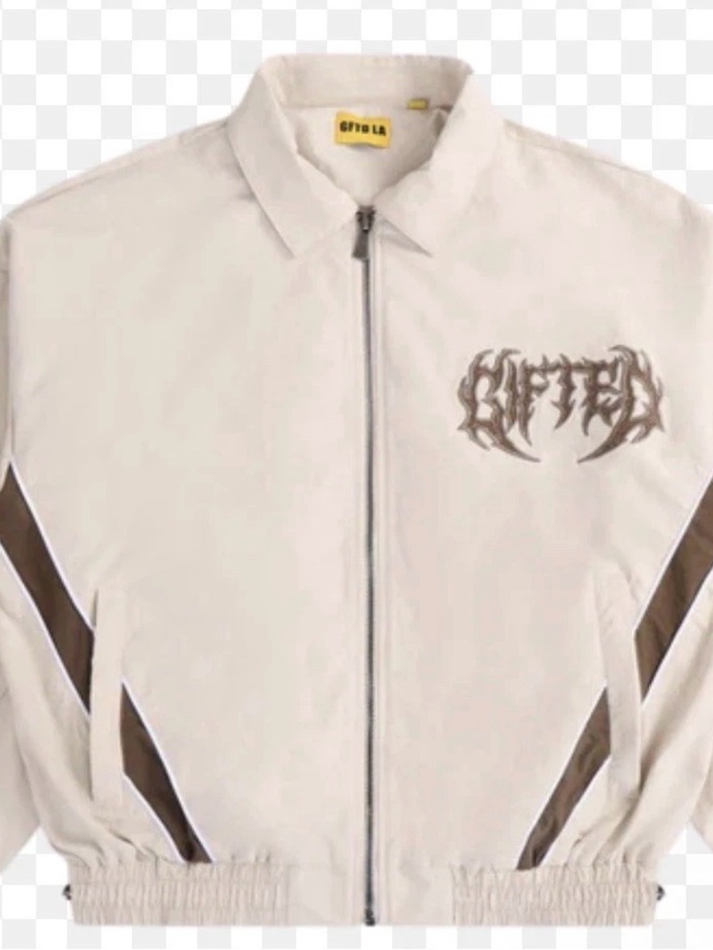 Men's Cream Zip Shirt Jacket with Brown Trim